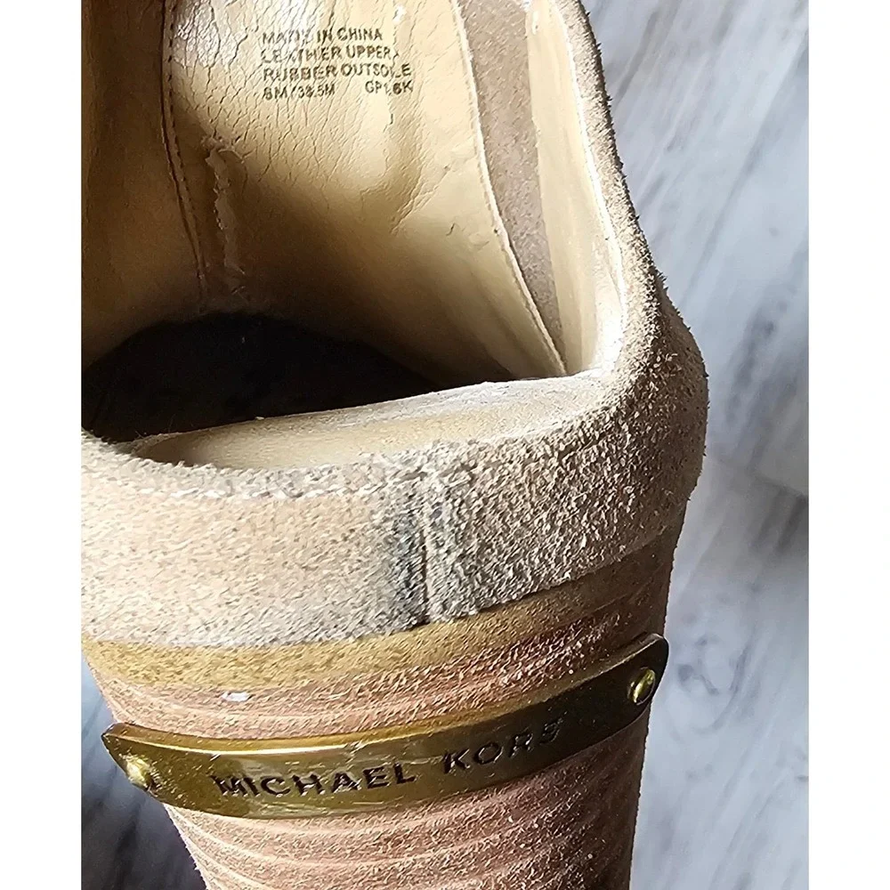 Michael‎ Kors Tan Suede Block Heel Mules Ankle Booties Shoes Women's 8M